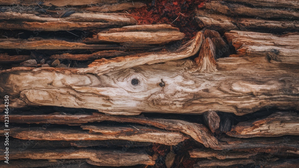 Poster deteriorated wood texture in earthy browns with weathered planks arranged horizontally showcasing or