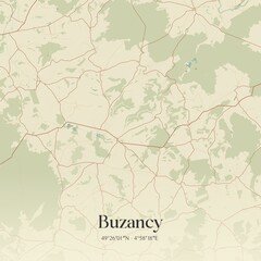 Retro map of Buzancy, Grand Est, France. Vintage street map.