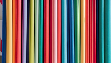 Vibrant multicolored sheets of paper stacked vertically in hues of red, blue, green, yellow, and purple, ideal for creative artistic projects