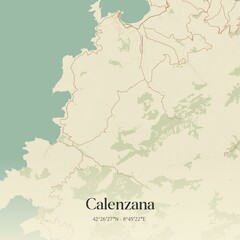 Obraz premium Retro map of Calenzana, Corse, France. Vintage street map.