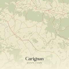 Retro map of Carignan, Grand Est, France. Vintage street map.