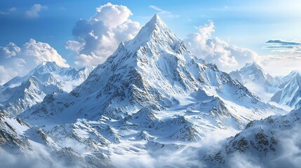 Gazing at a Majestic Snowy Mountain Peak Under a Crystal-Clear Sky