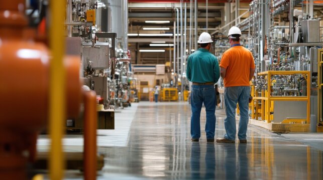 Project managers overseeing installation of high-voltage electrical systems in a manufacturing plant.