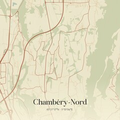 Retro map of Chamb�ry-Nord, Auvergne-Rh�ne-Alpes, France. Vintage street map.