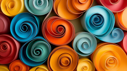 Paper spirals. Twisted patterns imitating rolled paper strips, paper cut out effect