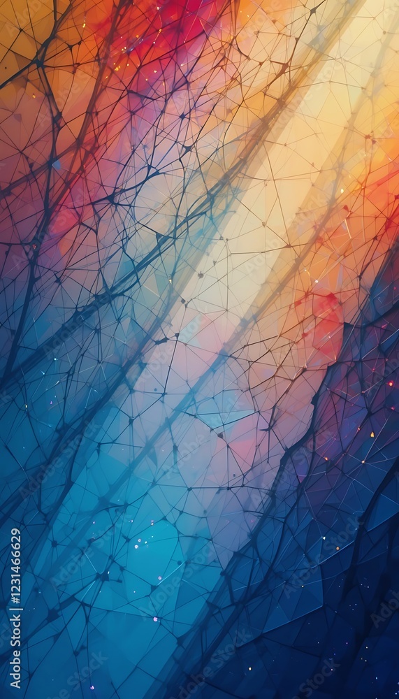 Poster abstract networked structure with warm and cool hues