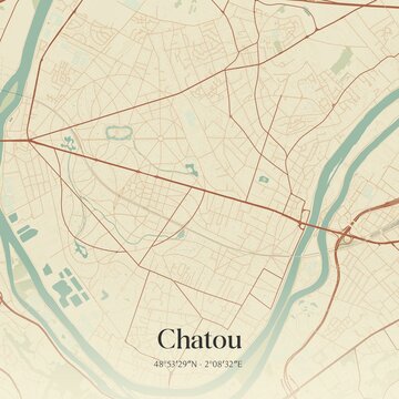 Retro map of Chatou, �le-de-France, France. Vintage street map.