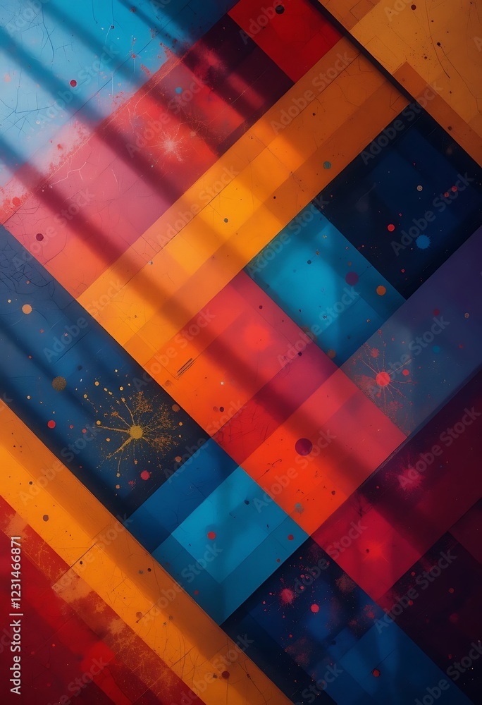 Poster Abstract Colorful Geometric Pattern With Paint Splatter