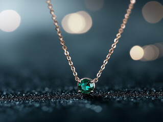 Fototapeta premium Emerald Pendant Necklace on Dark Velvet Display