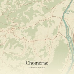Fototapeta premium Retro map of Chom�rac, Auvergne-Rh�ne-Alpes, France. Vintage street map.