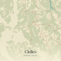 Retro map of Clelles, Auvergne-Rh�ne-Alpes, France. Vintage street map.