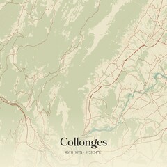Retro map of Collonges, Auvergne-Rh�ne-Alpes, France. Vintage street map.