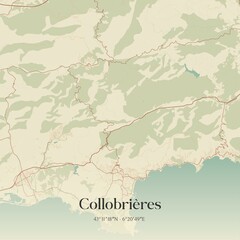 Obraz premium Retro map of Collobri�res, Provence-Alpes-C�te d'Azur, France. Vintage street map.
