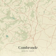 Retro map of Combronde, Auvergne-Rh�ne-Alpes, France. Vintage street map.