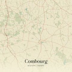 Naklejka premium Retro map of Combourg, Bretagne, France. Vintage street map.