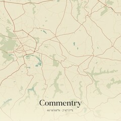 Retro map of Commentry, Auvergne-Rh�ne-Alpes, France. Vintage street map.