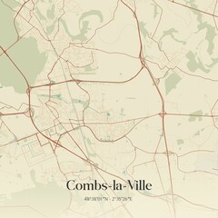 Fototapeta premium Retro map of Combs-la-Ville, �le-de-France, France. Vintage street map.