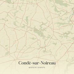 Retro map of Cond�-sur-Noireau, Normandie, France. Vintage street map.
