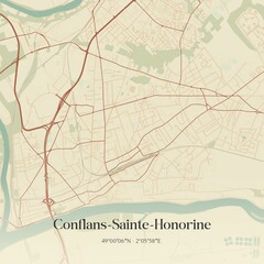 Retro map of Conflans-Sainte-Honorine, �le-de-France, France. Vintage street map.