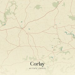 Fototapeta premium Retro map of Corlay, Bretagne, France. Vintage street map.