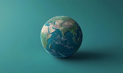 Fototapeta premium Earth globe model, teal background, sustainability concept