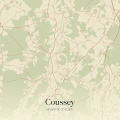 Retro map of Coussey, Grand Est, France. Vintage street map.