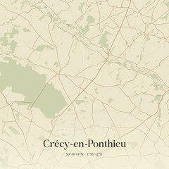 Retro map of Cr�cy-en-Ponthieu, Hauts-de-France, France. Vintage street map.