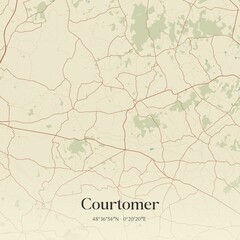 Retro map of Courtomer, Normandie, France. Vintage street map.