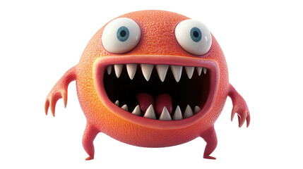 Naklejka premium Colorful cartoon monster with exaggerated features and wide grin stands in a playful pose