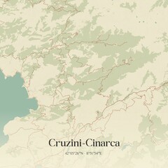 Fototapeta premium Retro map of Cruzini-Cinarca, Corse, France. Vintage street map.