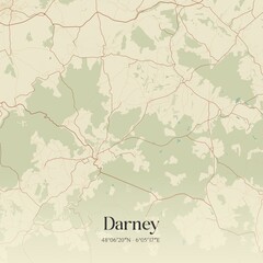 Retro map of Darney, Grand Est, France. Vintage street map.