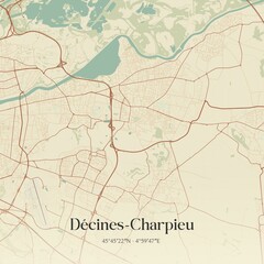 Retro map of D�cines-Charpieu, Auvergne-Rh�ne-Alpes, France. Vintage street map.