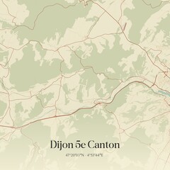 Retro map of Dijon 5e Canton, Bourgogne-Franche-Comt�, France. Vintage street map.