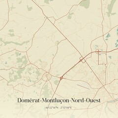 Fototapeta premium Retro map of Dom�rat-Montlu�on-Nord-Ouest, Auvergne-Rh�ne-Alpes, France. Vintage street map.