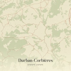 Fototapeta premium Retro map of Durban-Corbi�res, Occitanie, France. Vintage street map.
