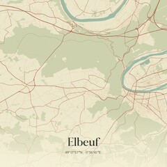 Retro map of Elbeuf, Normandie, France. Vintage street map.