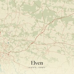 Obraz premium Retro map of Elven, Bretagne, France. Vintage street map.