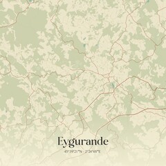 Retro map of Eygurande, Nouvelle-Aquitaine, France. Vintage street map.