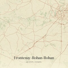 Retro map of Frontenay-Rohan-Rohan, Nouvelle-Aquitaine, France. Vintage street map.