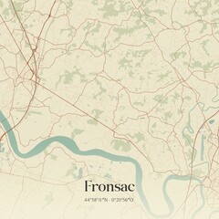 Obraz premium Retro map of Fronsac, Nouvelle-Aquitaine, France. Vintage street map.
