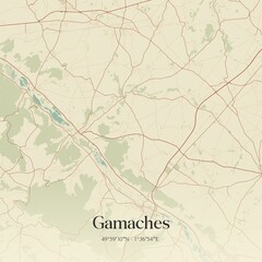 Retro map of Gamaches, Hauts-de-France, France. Vintage street map.