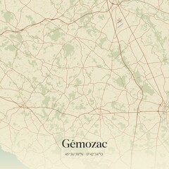 Retro map of G�mozac, Nouvelle-Aquitaine, France. Vintage street map.