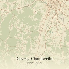 Retro map of Gevrey-Chambertin, Bourgogne-Franche-Comt�, France. Vintage street map.