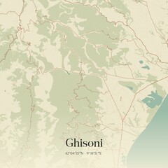 Fototapeta premium Retro map of Ghisoni, Corse, France. Vintage street map.