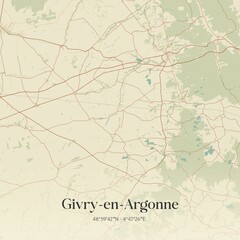 Retro map of Givry-en-Argonne, Grand Est, France. Vintage street map.