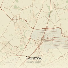 Obraz premium Retro map of Gonesse, �le-de-France, France. Vintage street map.
