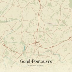 Retro map of Gond-Pontouvre, Nouvelle-Aquitaine, France. Vintage street map.