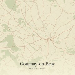 Obraz premium Retro map of Gournay-en-Bray, Normandie, France. Vintage street map.