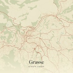 Retro map of Grasse, Provence-Alpes-C�te d'Azur, France. Vintage street map.