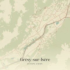 Retro map of Gr�sy-sur-Is�re, Auvergne-Rh�ne-Alpes, France. Vintage street map.